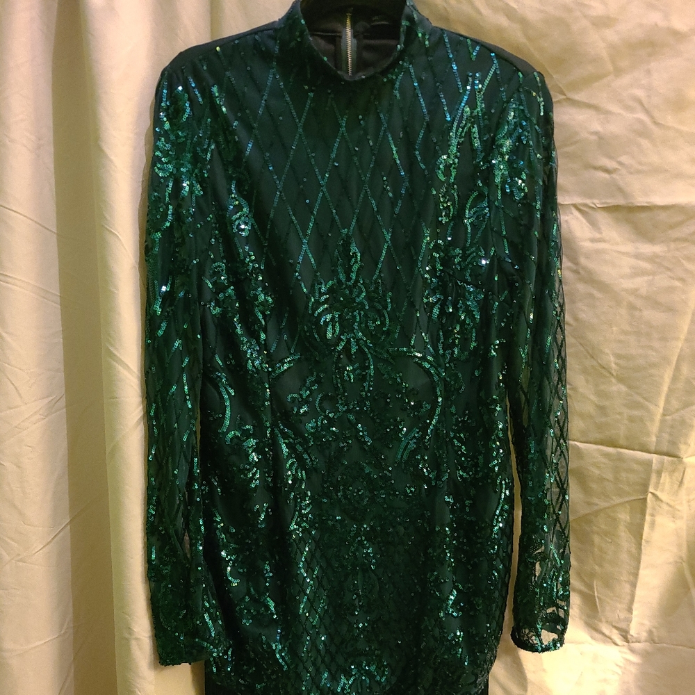 Green Sequined Fringe Bodycon Evening Dress